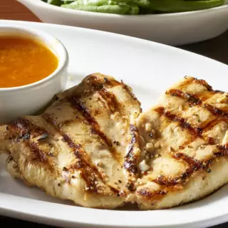 A charbroiled marinated chicken breast served with our homemade apricot sauce and two side dishes of your choosing.